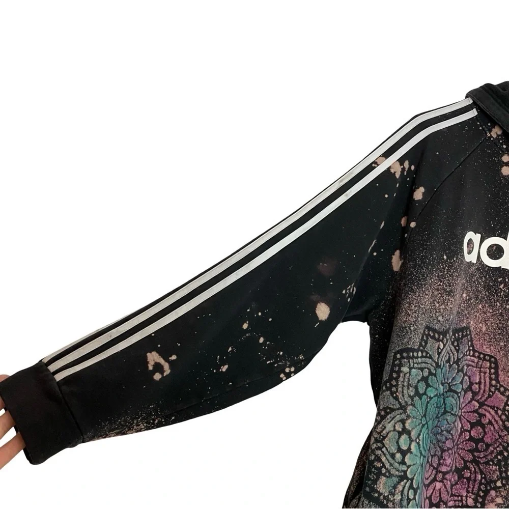 Adidas Hoodie Sweatshirt Mens Size XL Unisex Pullover Mandala Floral Black Multi
